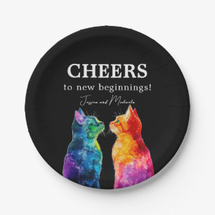 „Purrfectly Yours: Eine Regenbogen-Liebesgeschicht Pappteller