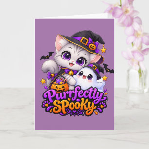 Purrfekt Gruselig – Halloween-Katzengrußkarte Karte
