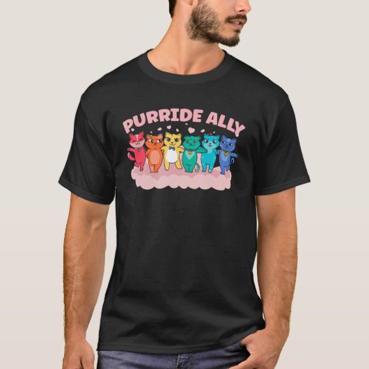 Purride Ally Cat Rainbow LGBT Pride Month Feline L T-Shirt (Vorderseite)