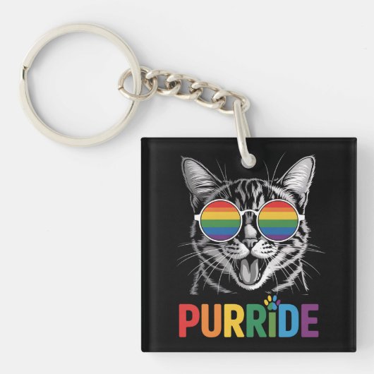 Purride Cat Gay Lesbian Rainbow LGBTQ Alleinstolz Schlüsselanhänger (Vorderseite)