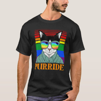 Purride Cat Glasses Rainbow LGBT Ally Proud Pet Lo T-Shirt