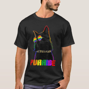 Purride Katze Gay Pride Flag Regenbogenbrille Pri T-Shirt