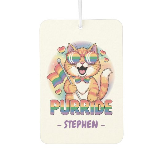 Purride - Orangefarbene Katze mit eigenem LGBTQ-Fl Autolufterfrischer (Vorderseite)