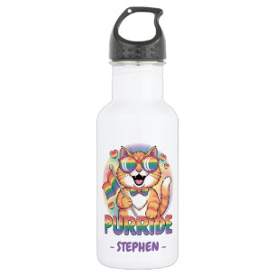 Purride - Orangefarbene Katze mit eigenem LGBTQ-Fl Edelstahlflasche