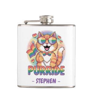 Purride - Orangefarbene Katze mit eigenem LGBTQ-Fl Flachmann