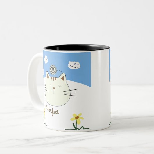 Purring Cat with Yarn Ball Zweifarbige Tasse (Vorderseite Links)