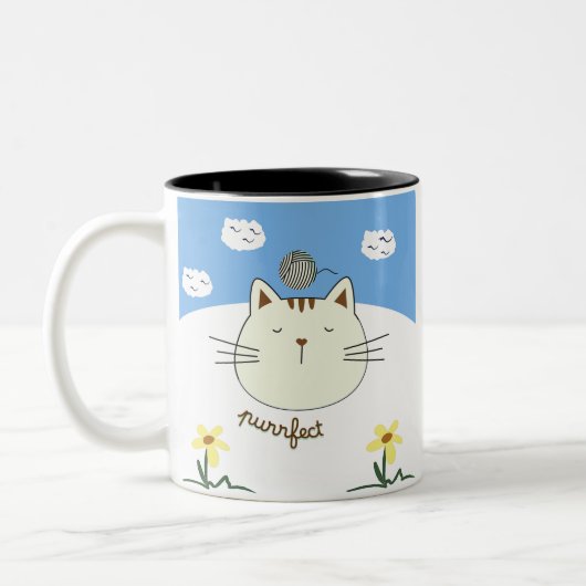 Purring Cat with Yarn Ball Zweifarbige Tasse (Links)