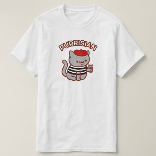 PURRISIAN - Funny French Cat - Wein, Paris, Kawaii T-Shirt (Design vorne)