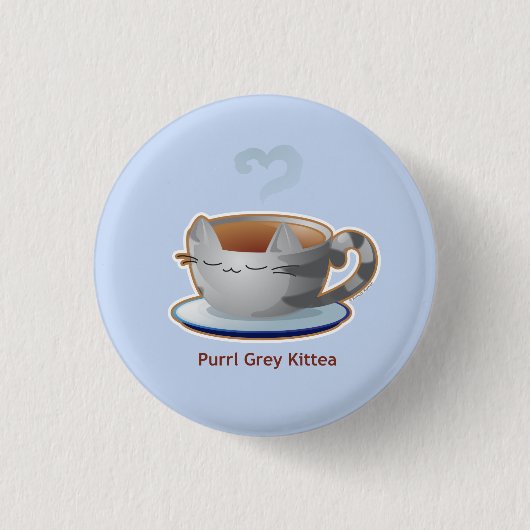 Purrista Pawfee: Graue Kitty-Tee-Tasse Button (Vorderseite)