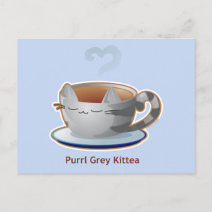 Purrista Pawfee: Gray Kitty Tea Tasse Postkarte