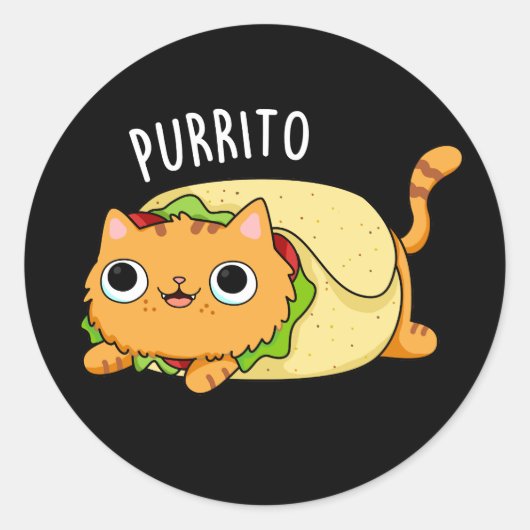 Purrito Funny Cat Burrito Pun Dark BG Runder Aufkleber (Vorderseite)