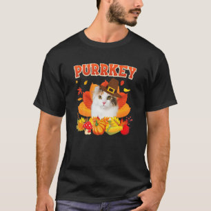 Purrkey American Curl Cat Urkey Hanksgiving Fall P T-Shirt