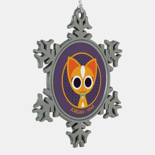 Purrl die Katze Schneeflocken Zinn-Ornament (Links)