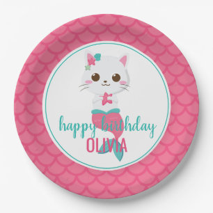 Purrmaid Meerjungfrau Kitty Pink Geburtstag Pappteller