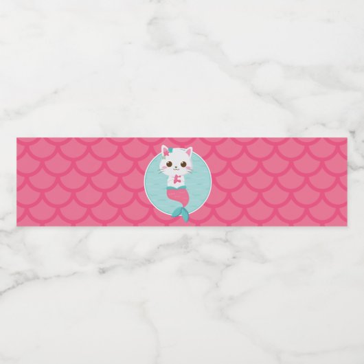 Purrmaids Pink Mermaid Kitty Birthday Wasserflaschenetikett (Einzelnes Label)