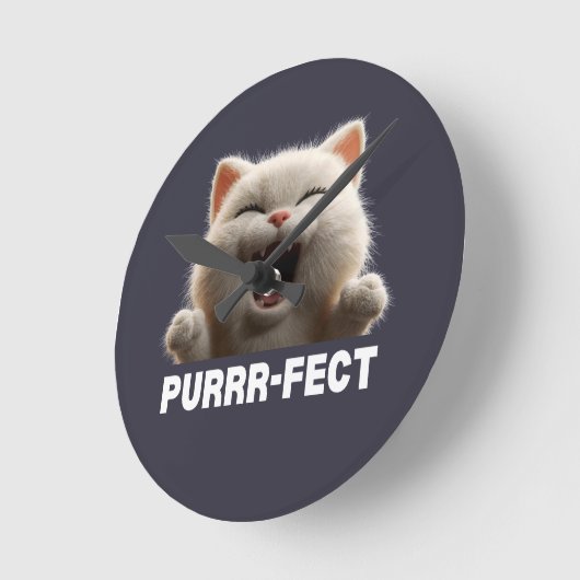 PURRR-FECT Hilarious Laughing Cat Meme T Shirt Runde Wanduhr (Winkel)