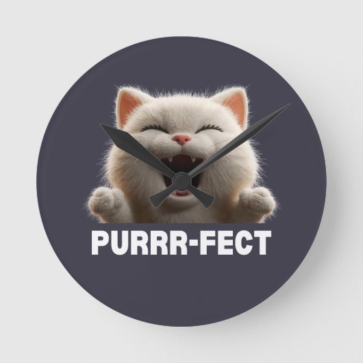 PURRR-FECT Hilarious Laughing Cat Meme T Shirt Runde Wanduhr (Vorderseite)