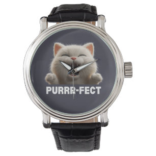 PURRR-FECT Lustiges Lachendes Katzen-Meme-T-Shirt Armbanduhr