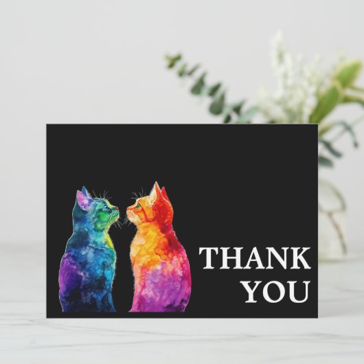 🌈 Purrtly Yours: Rainbow Liebe Dankeskarte (Stehend Vorderseite)