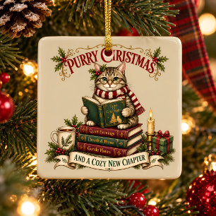 Purry Weihnachten Cozy Katzenbuchliebhaber Keramikornament