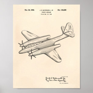 Pursuit Flugzeug 1942 Patent Art Old Peper Poster