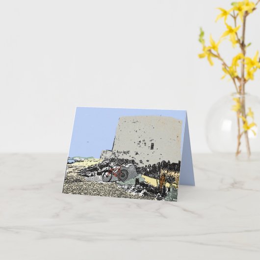 Push Bike und Martello Tower Hythe Kent Karte (Gelbe Blume)