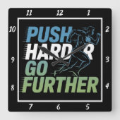 Push Harder Go Weiterläufer Quadratische Wanduhr (Vorderseite)