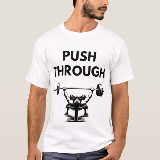 PUSH THROUGH Mens Basic T Shirt Minimal Gym Motiva (Vorderseite)