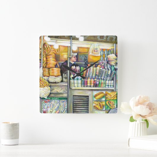 Pushcart Paradise Quadratische Wanduhr (Zuhause)
