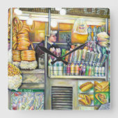 Pushcart Paradise Quadratische Wanduhr (Vorderseite)