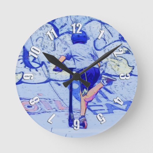 Pushin' It - Stunt Scooter Rider Runde Wanduhr (Vorderseite)