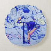 Pushin' It - Stunt Scooter Rider Rundes Kissen (Vorderseite)