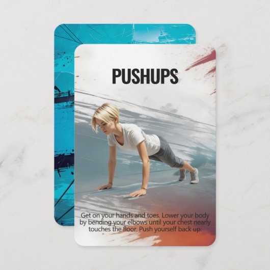 Pushups Fitness Card mit Blue Backups Save The Date (Vorne/Hinten)