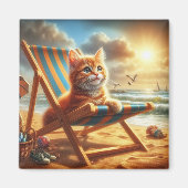 Puss Katze am Strand, süße Katze Magnet (Vorne)