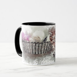 Puss Kitten Cat Playing Ball Skein Hank Basket Tasse