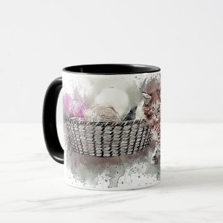 Puss Kitten Cat Playing Ball Skein Hank Basket Tasse