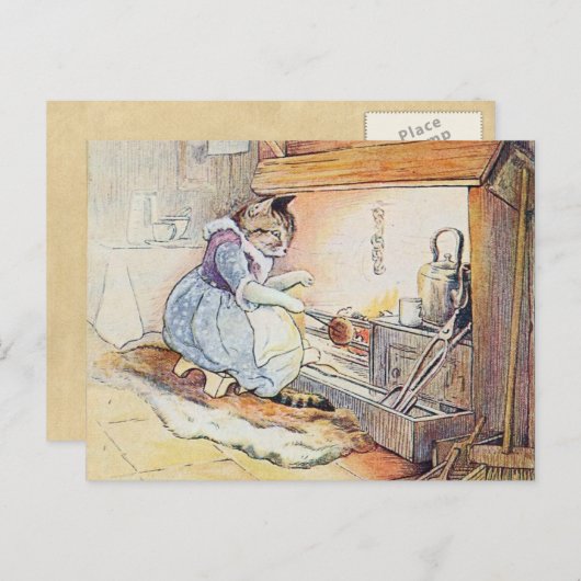Pussy Cat Cooks by Fireplace Postkarte (Vorne/Hinten)