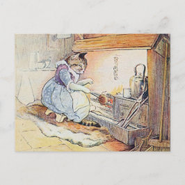 Pussy Cat Cooks by Fireplace Postkarte