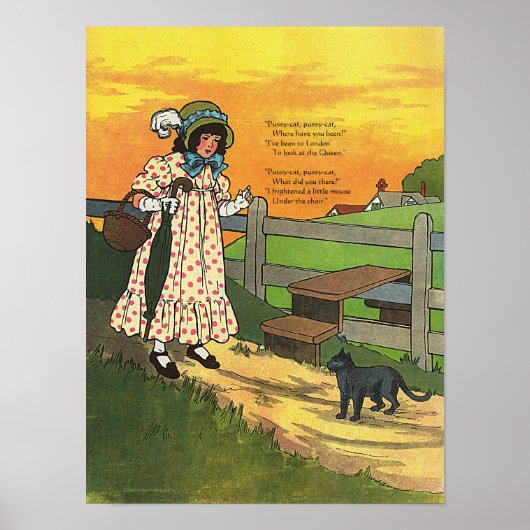 Pussy-cat Wo bist du gewesen? Mutter Goose Rhyme Poster (Vorne)
