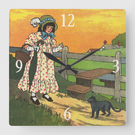 Pussy-cat Wo bist du gewesen? Mutter Goose Rhyme Quadratische Wanduhr