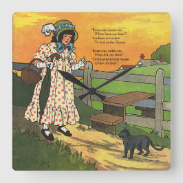 Pussy-cat Wo bist du gewesen? Mutter Goose Rhyme Quadratische Wanduhr