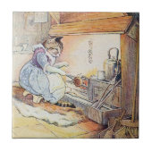 Pussy-Katze sitzt durch das Feuer Fliese (Vorderseite)