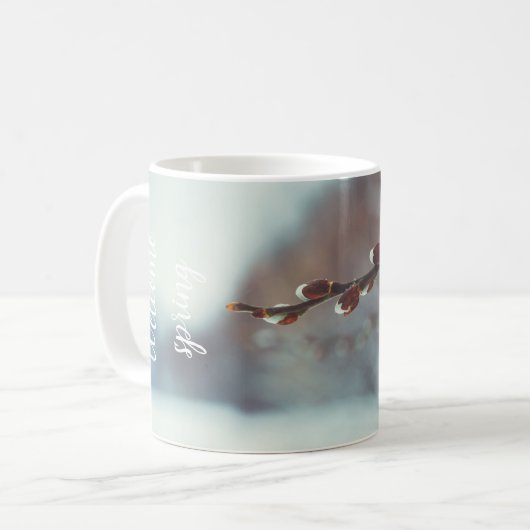 Pussy Weide Zweige mit Katkins im Späten Winter Kaffeetasse (Vorderseite Links)