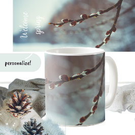 Pussy Weide Zweige mit Katkins im Späten Winter Kaffeetasse