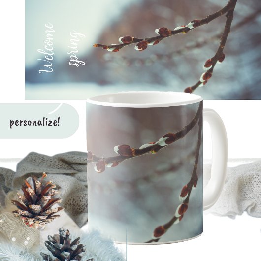 Pussy Weide Zweige mit Katkins im Späten Winter Kaffeetasse