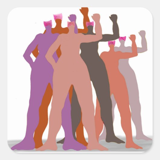 "Pussyhats stehen zusammen" Quadratischer Aufkleber (Vorderseite)