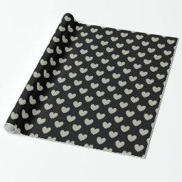 Pussywillow Gray Polka Herz auf schwarz Geschenkpapier