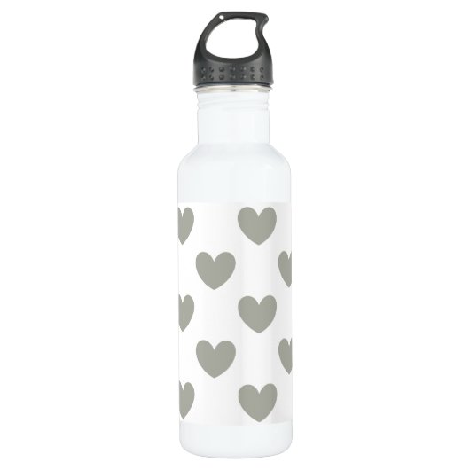Pussywillow Gray Polka Herz auf Weiß Trinkflasche (Vorderseite)