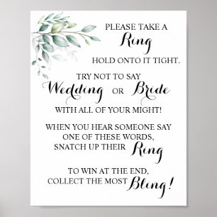 Put a Ring on Eucalyptus Bridal Shower Game Sign Poster