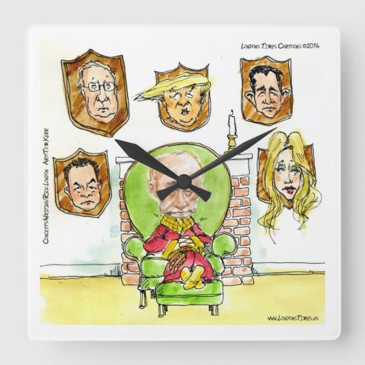 Putin And Trump Comic Wall Clock by Rick London Quadratische Wanduhr (Vorderseite)